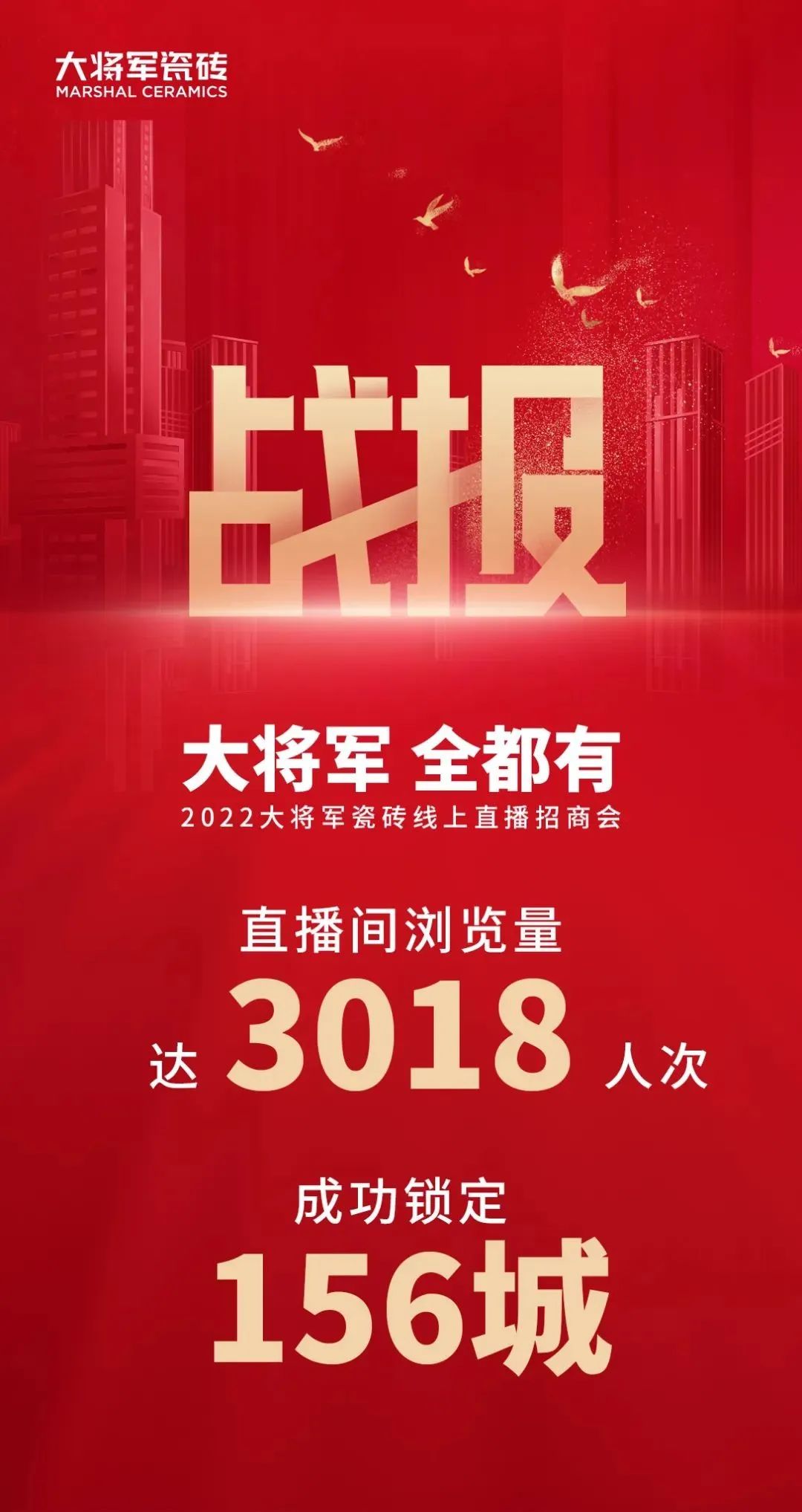 2小時(shí)，156城！大將軍瓷磚2022首場(chǎng)直播招商峰會(huì)圓滿(mǎn)收官！(圖2)